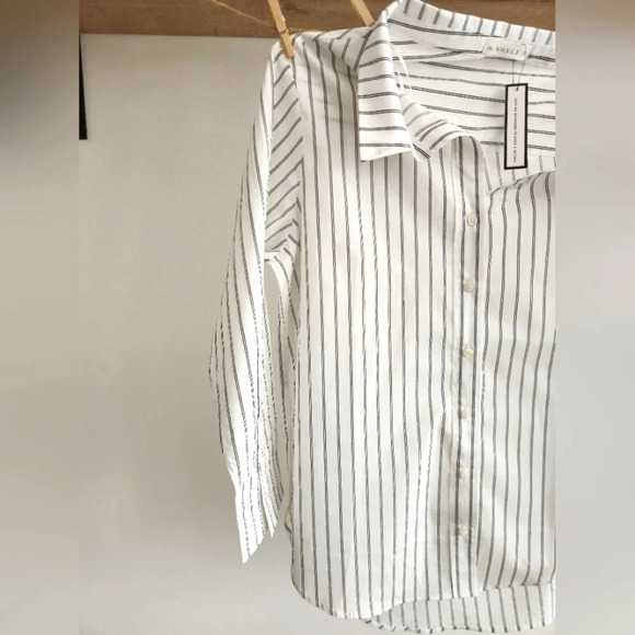 NWT || SONCY || drop shoulder blouse, striped, button down, shirt, top, size 14 - Picture 1 of 7